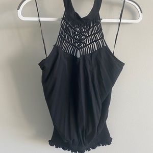 Ramy Brook Black Crochet Front top